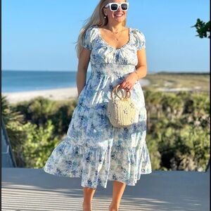 Abercrombie Smocked Floral Midi Dress, size medium petite